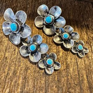 Boho Hippie‎ Cowgirl Western Floral Drop Stud Earrings - Turquoise Stone, Gift B